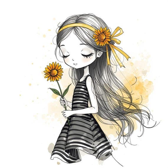 Whimsical Girl Clipart β view 7 β watercolor clipart transparent PNG instant download