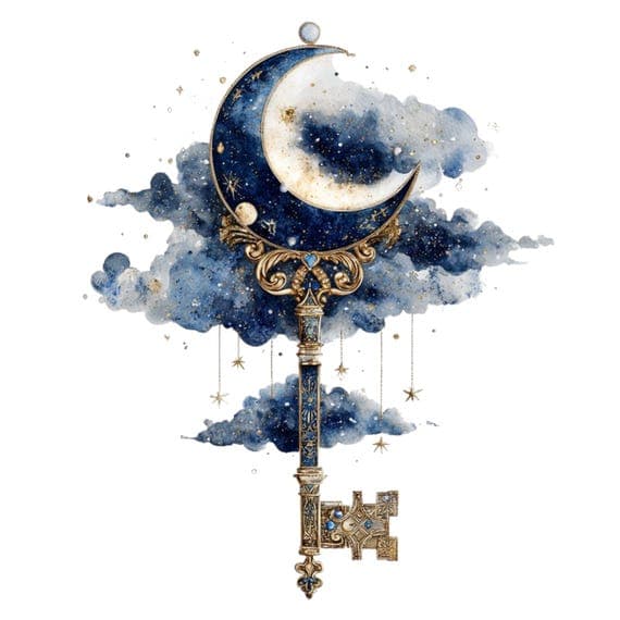 15 Celestial Moon Key Clipart (PNG JPG) β Mystical Gold Watercolor Des β watercolor clipart transparent PNG instant download
