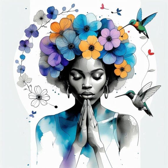 15 Afro Praying Woman Clipart (JPG) β view 8 β watercolor clipart transparent PNG instant download