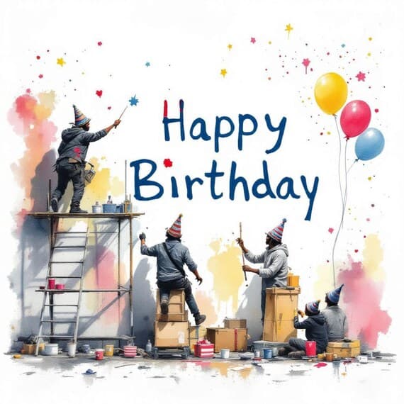 Banksy Style Graffiti Birthday Card Set β view 4 β watercolor clipart transparent PNG instant download
