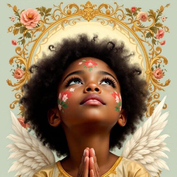 Afro Girl Praying Watercolor Clipart β view 2 β watercolor clipart transparent PNG instant download