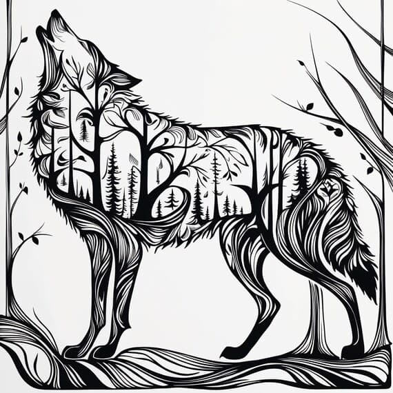 10 Mystical Wolf Line Art Illustrations – Printable Clipart (JPG) — view 4 — watercolor clipart transparent PNG instant download