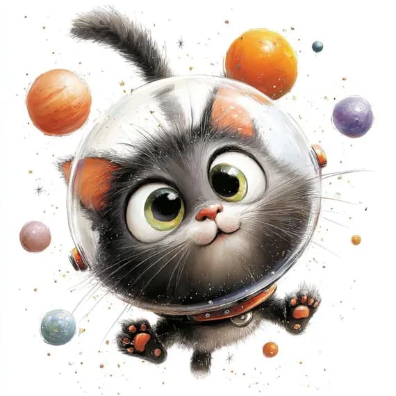 15 Space Explorer Cats Clipart (JPG) – Funny Astronaut Galaxy Cats for — view 7 — watercolor clipart transparent PNG instant download