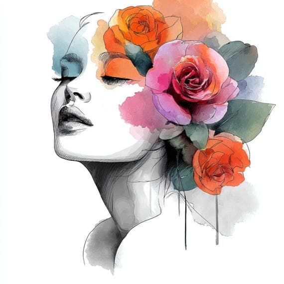20 Floral Woman Faces Clipart (JPG) – Watercolor Line Art Portraits fo — view 7 — watercolor clipart transparent PNG instant download