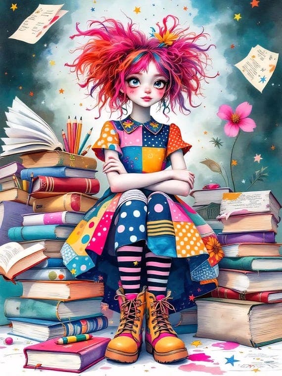 Whimsical Book Lover Clipart β view 5 β watercolor clipart transparent PNG instant download