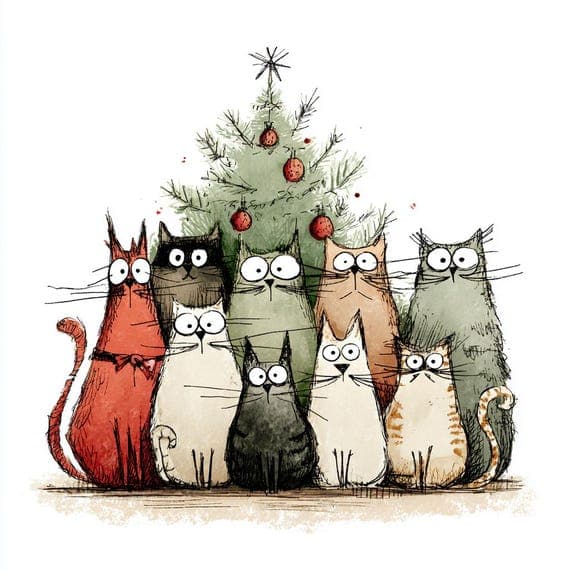 45 Watercolor Christmas Cats Clipart β view 6 β watercolor clipart transparent PNG instant download
