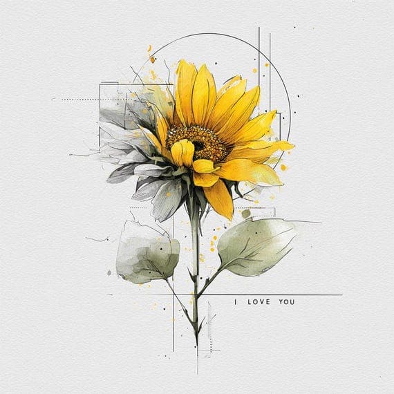 Watercolor Sunflower I Love You Card — view 4 — watercolor clipart transparent PNG instant download