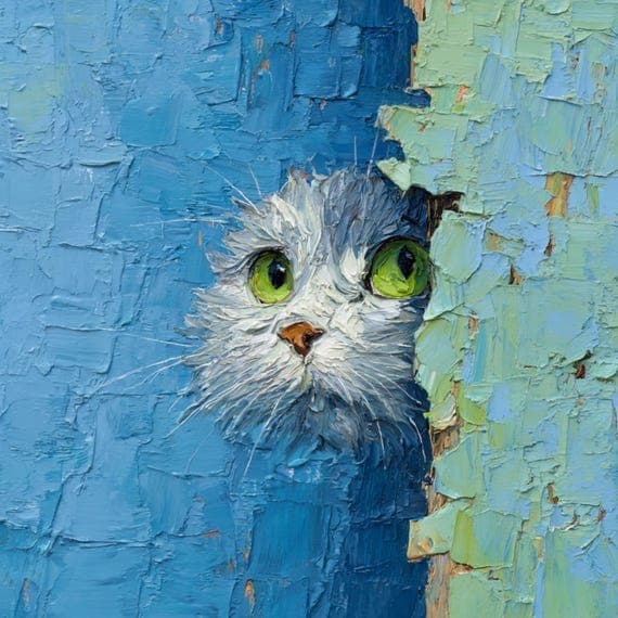 12 Oil Texture Peeking Cat Clipart (JPG) β view 7 β watercolor clipart transparent PNG instant download