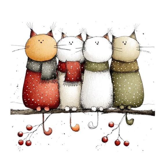 45 Watercolor Christmas Cats Clipart β view 2 β watercolor clipart transparent PNG instant download