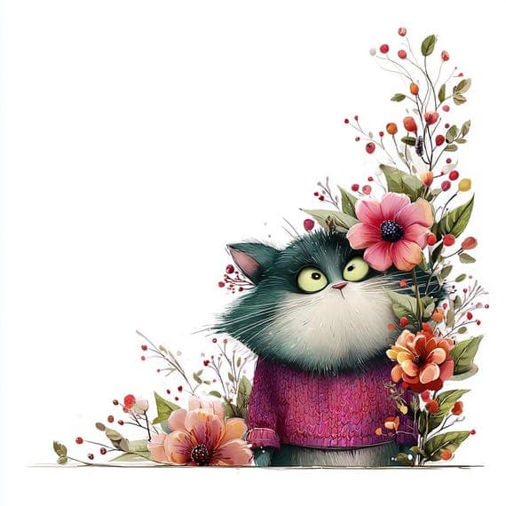 25 Floral Cat Clipart (JPG) – Whimsical Kitty Art — view 5 — watercolor clipart transparent PNG instant download