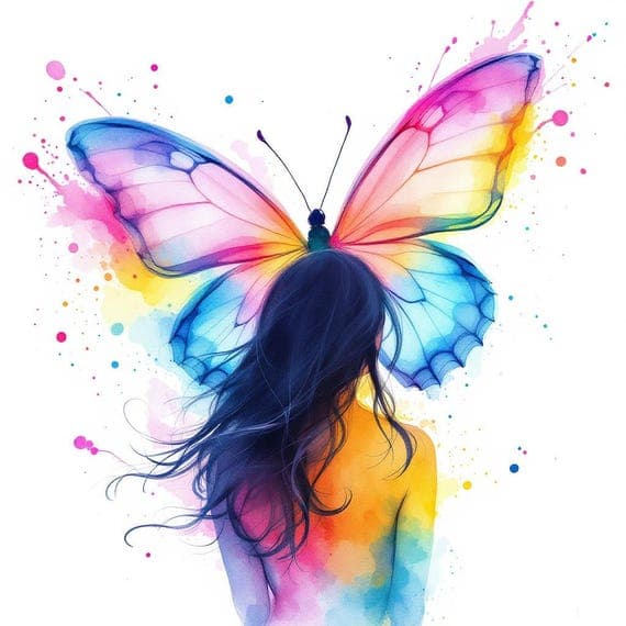 Butterfly Woman Clipart, Elegant Fantasy Art (PNG JPG) — view 8 — watercolor clipart transparent PNG instant download