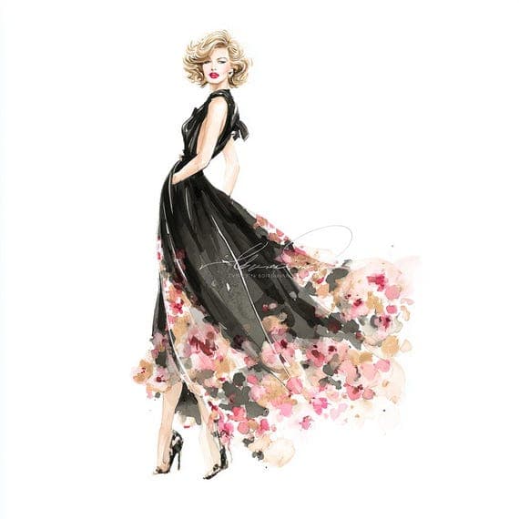 1950s Fashion Illustration β view 2 β watercolor clipart transparent PNG instant download