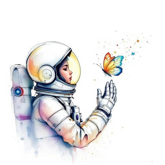 Astronaut Butterfly Watercolor Print – Whimsical Space Art (Digital Do — view 7 — watercolor clipart transparent PNG instant download