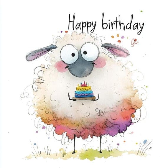 Quirky Sheep Birthday Clipart β view 3 β watercolor clipart transparent PNG instant download