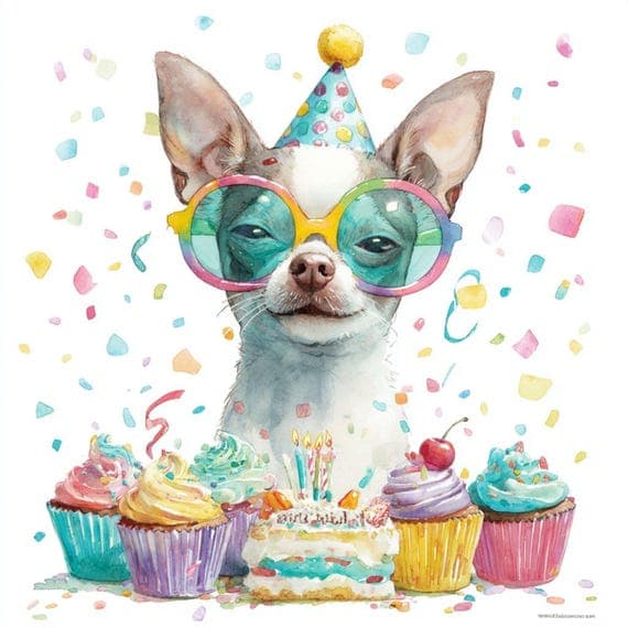 Birthday Chihuahua Clipart β view 3 β watercolor clipart transparent PNG instant download