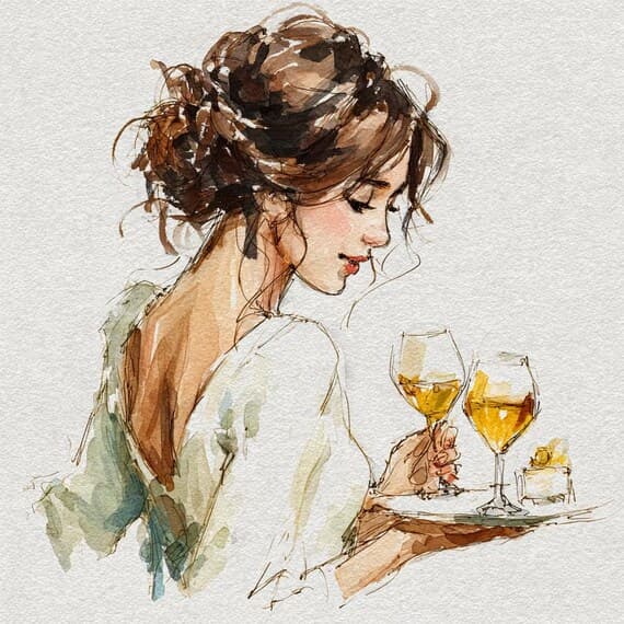 15 Watercolor Fashion Illustrations, Elegant Women with Wine and Cake, — view 4 — watercolor clipart transparent PNG instant download