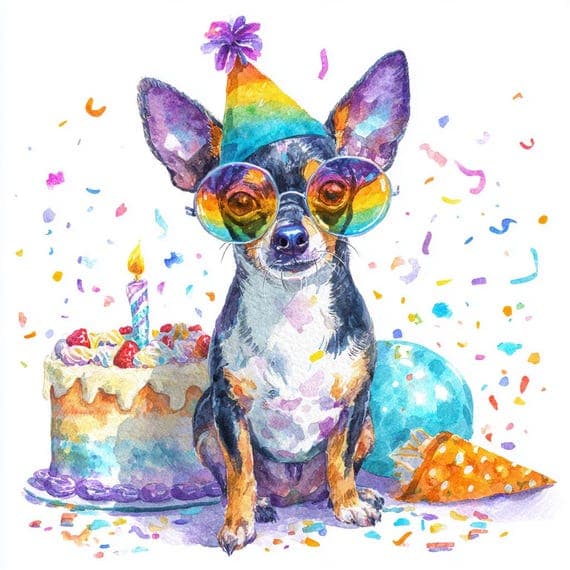 Birthday Chihuahua Clipart β view 2 β watercolor clipart transparent PNG instant download