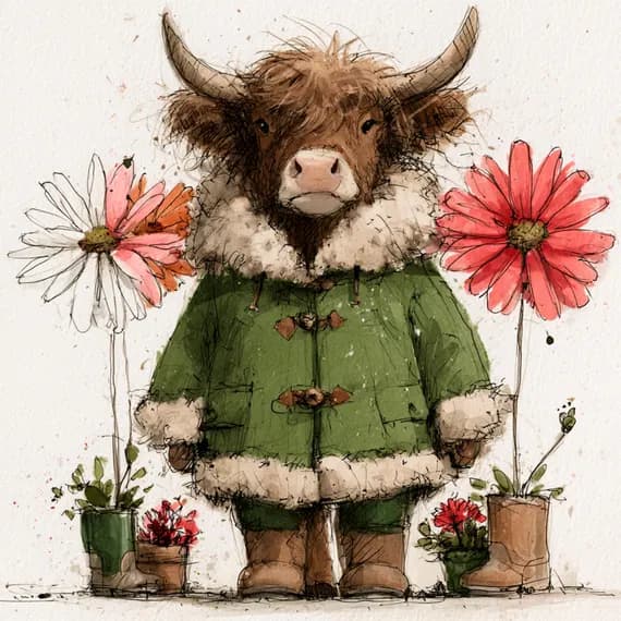 21 Whimsical Highland Cow Clipart PNG β view 4 β watercolor clipart transparent PNG instant download