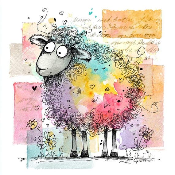 Rainbow Sheep Watercolor Clipart — watercolor clipart transparent PNG instant download