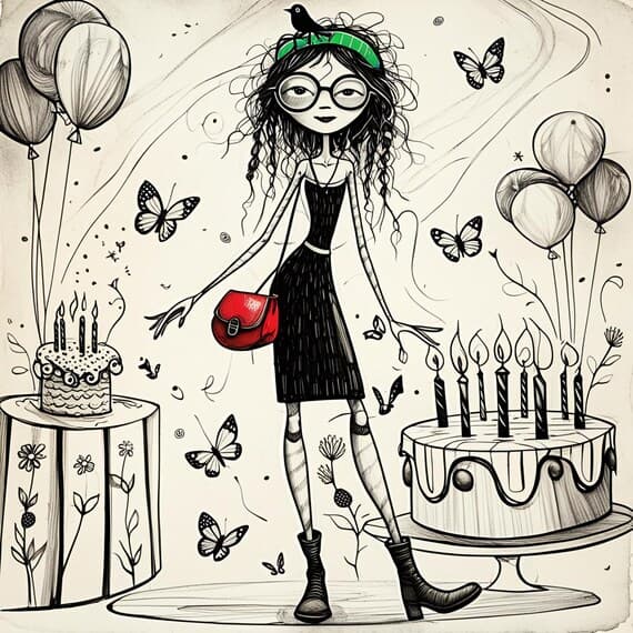 Whimsical Girl Birthday Clipart β view 7 β watercolor clipart transparent PNG instant download
