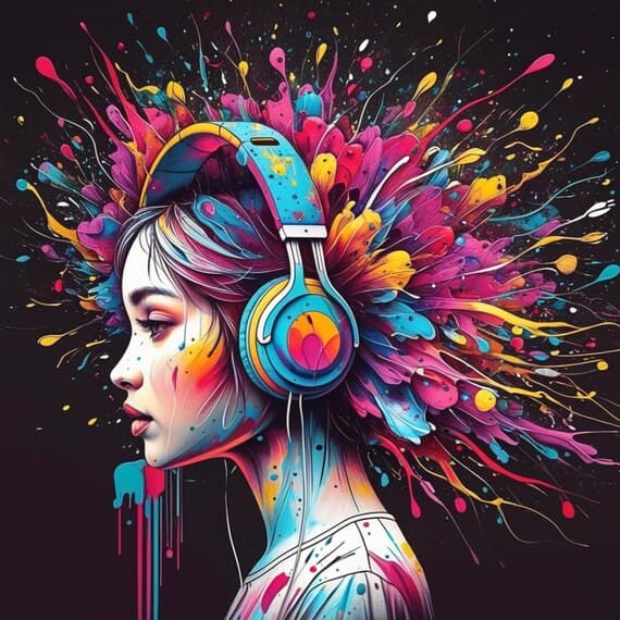 Abstract Woman with Headphones Clipart β watercolor clipart transparent PNG instant download