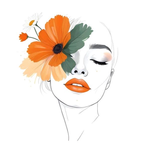 10 Floral Woman Faces β view 8 β watercolor clipart transparent PNG instant download