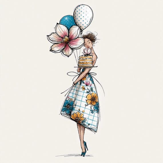 19 Whimsical Birthday Girl Clipart , Watercolor Sketch Art ( Digital D β view 8 β watercolor clipart transparent PNG instant download