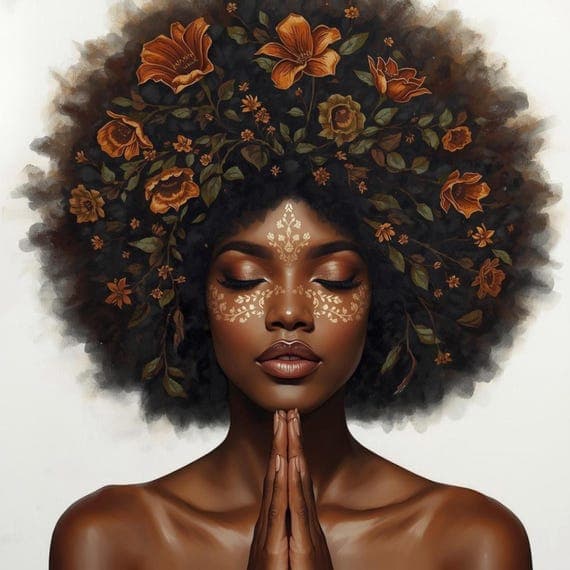 Watercolor Afro Woman Floral Portraits β view 7 β watercolor clipart transparent PNG instant download