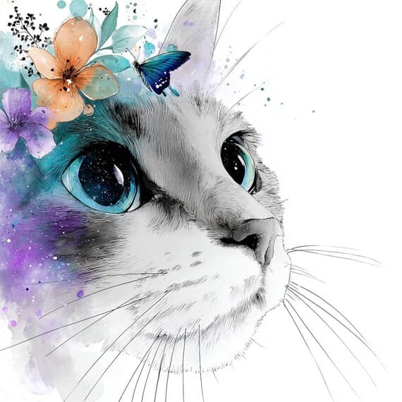 40 Abstract Cat Face Clipart β view 4 β watercolor clipart transparent PNG instant download