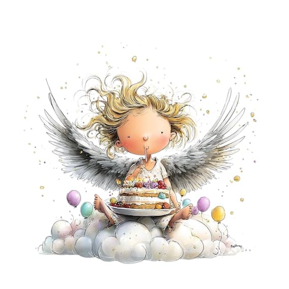 15 Whimsical Birthday Angel Clipart PNG β view 5 β watercolor clipart transparent PNG instant download