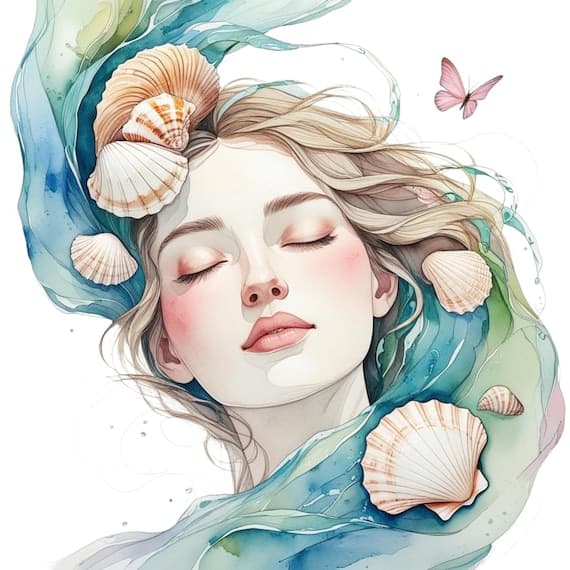 Watercolor Ocean Woman Clipart – Seashell Goddess PNGs (Digital Downlo — watercolor clipart transparent PNG instant download