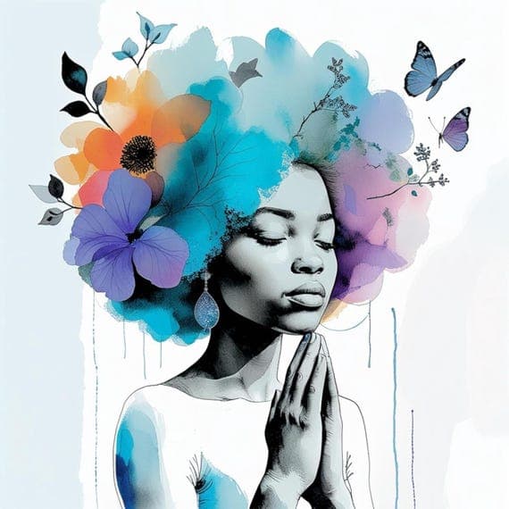 15 Afro Praying Woman Clipart (JPG) β view 7 β watercolor clipart transparent PNG instant download