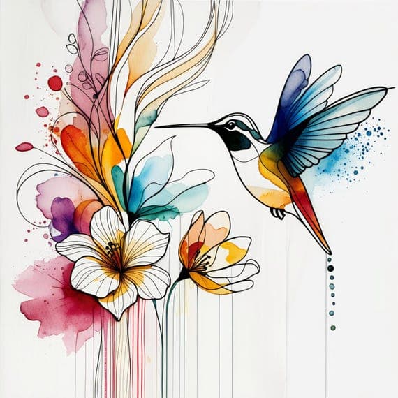 Hummingbird Flowers Watercolor Clipart — watercolor clipart transparent PNG instant download