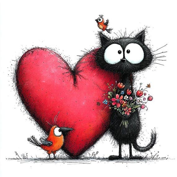 30 Whimsical Cat Love Clipart (PNG JPG) β view 2 β watercolor clipart transparent PNG instant download