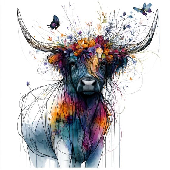 19 Boho Bull Clipart JPG β view 4 β watercolor clipart transparent PNG instant download
