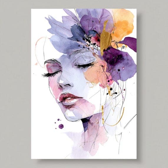 10 Abstract Floral Woman Faces (JPG) β view 6 β watercolor clipart transparent PNG instant download