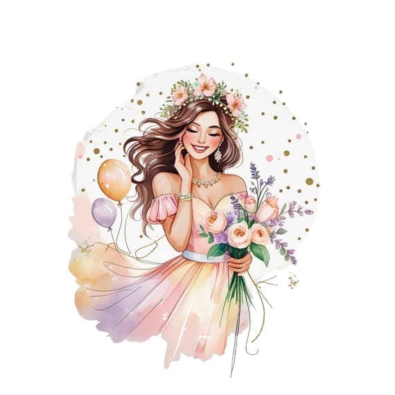 Birthday Girl Clipart, Watercolor Party Art (JPG) β view 3 β watercolor clipart transparent PNG instant download