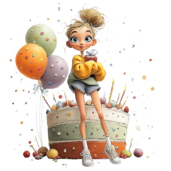 20 Playful Birthday Girl Clipart Bundle – Fun Cake & Balloon Illustrat — view 8 — watercolor clipart transparent PNG instant download