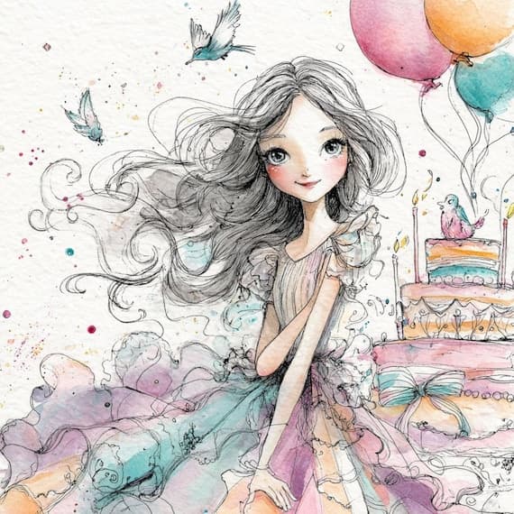Watercolor Birthday Girl Clipart β view 2 β watercolor clipart transparent PNG instant download