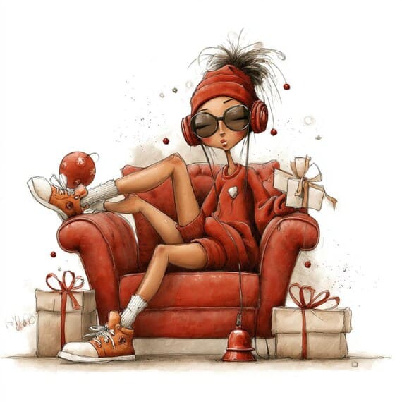 15 Quirky Cozy Christmas Girl Clipart (JPG) β view 2 β watercolor clipart transparent PNG instant download