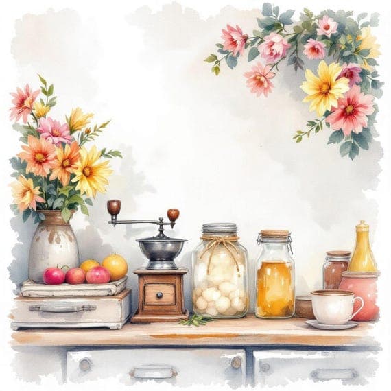 Farmhouse Kitchen Clipart β view 4 β watercolor clipart transparent PNG instant download