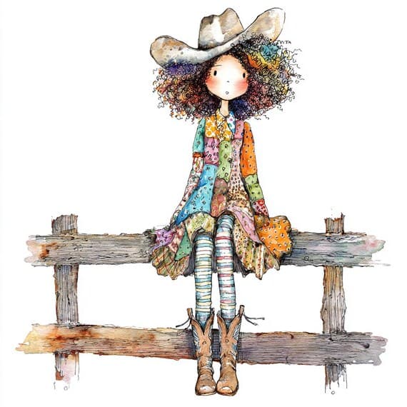 12 Quirky Cowgirl and Highland Cow Clip Art Set β view 5 β watercolor clipart transparent PNG instant download