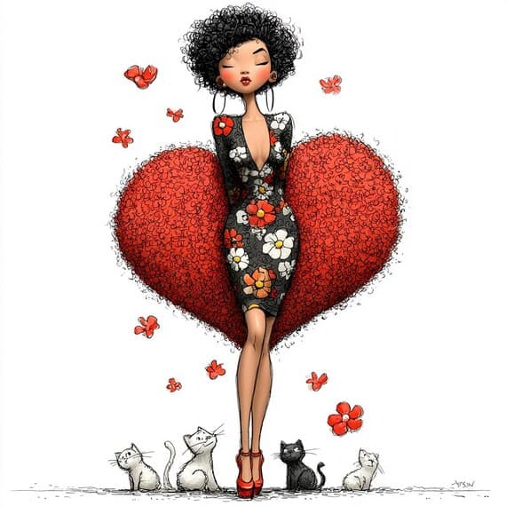 20 Valentine Woman Cats PNG Clipart, Whimsical Floral Love Illustratio β view 6 β watercolor clipart transparent PNG instant download