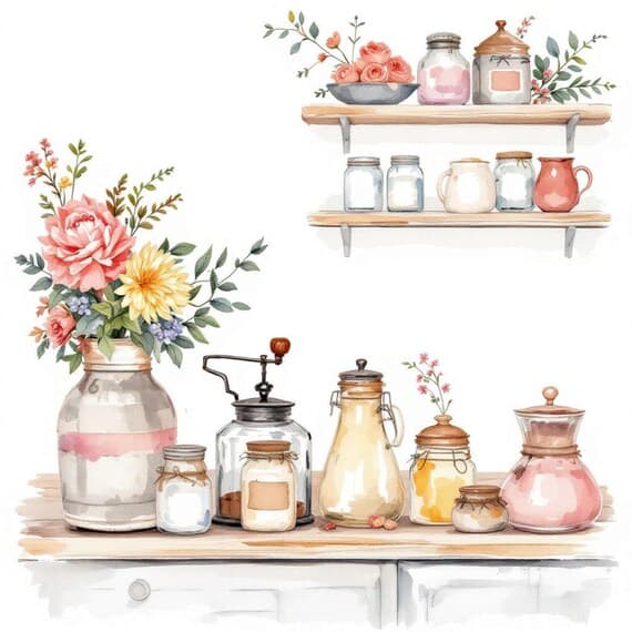 Farmhouse Kitchen Clipart β view 3 β watercolor clipart transparent PNG instant download