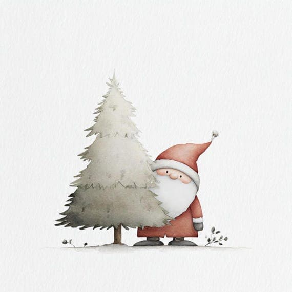 20 Minimalist Peeking jolly Santa Clipart – Nordic Watercolor Christma — view 3 — watercolor clipart transparent PNG instant download