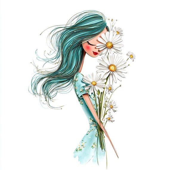 18 Watercolor Daisy Girl Clipart (PNG) β view 5 β watercolor clipart transparent PNG instant download