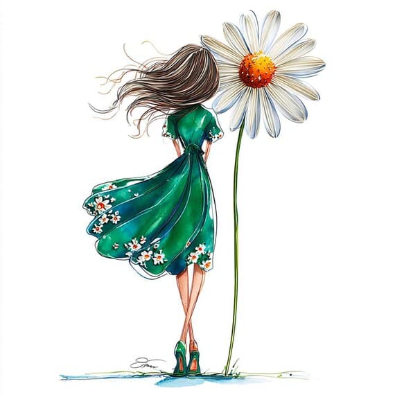 18 Watercolor Daisy Girl Clipart (PNG) β view 2 β watercolor clipart transparent PNG instant download