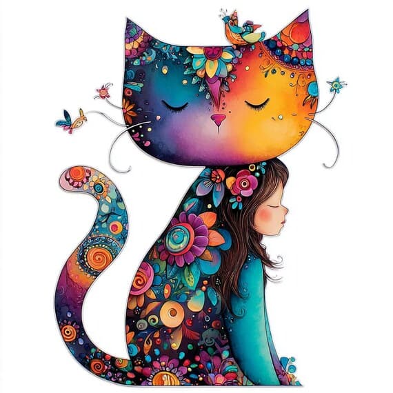 12 Boho Woman and Cat Clipart β view 5 β watercolor clipart transparent PNG instant download