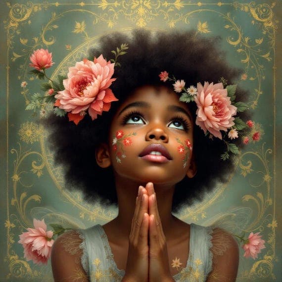 Afro Girl Praying Watercolor Clipart β view 5 β watercolor clipart transparent PNG instant download