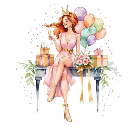 Birthday Girl Clipart, Watercolor Party Art (JPG) β view 4 β watercolor clipart transparent PNG instant download
